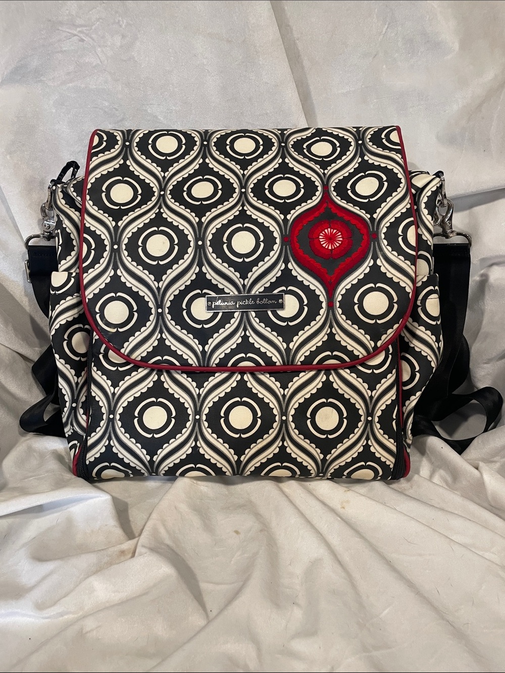 Elegant Black and White Patterned diaper bag by Petunia pickle bottom B138